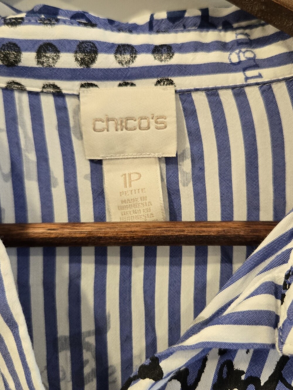 Chicos blue striped button front Top Shirt Blouse Sz M Petite Preppy Nautical - Picture 4 of 8